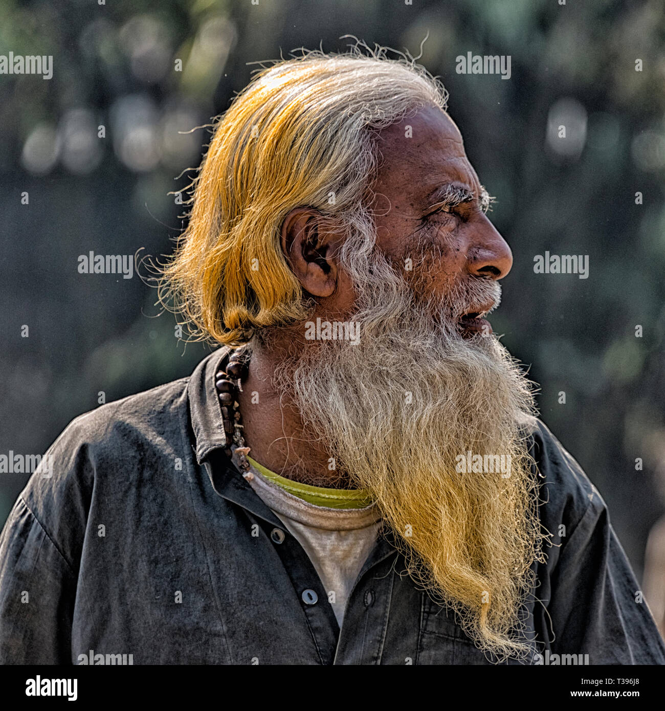 Uomo vecchio con la barba, Bagerhat, Khulna Division, Bangladesh Foto Stock
