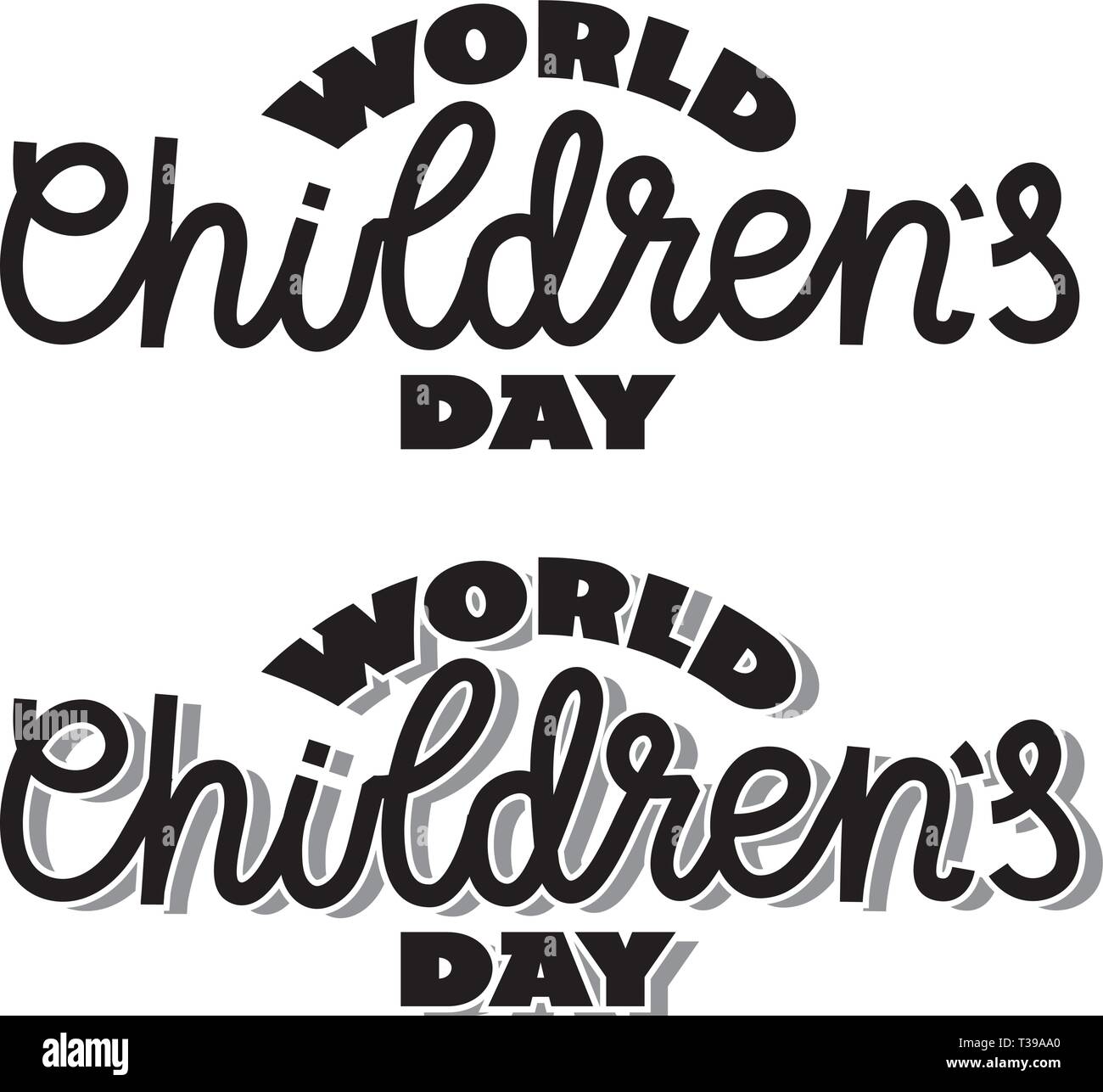 Mondo bambini giorno - testo/scrittura a mano del lettering stile. Illustrazione Vettoriale, tipografia. Uno e due colori modello per tagliare, macchine per taglio p Illustrazione Vettoriale