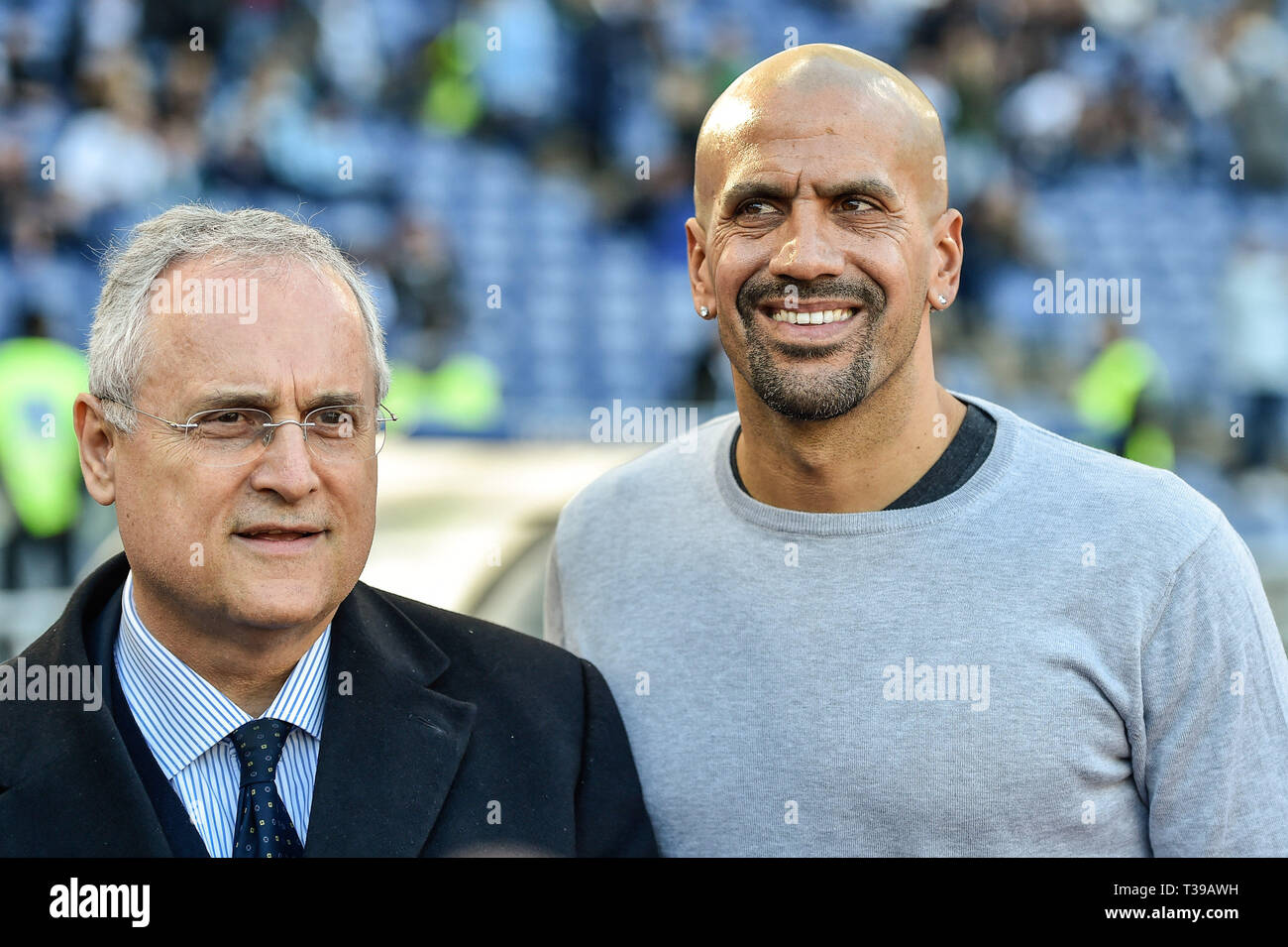 SS Lazio proprietario Claudio Lotito e SS Lazio ex giocatore Juan Sebastian Veron durante la Serie A match tra SS Lazio e Sassuolo allo Stadio Olimpico Foto Stock