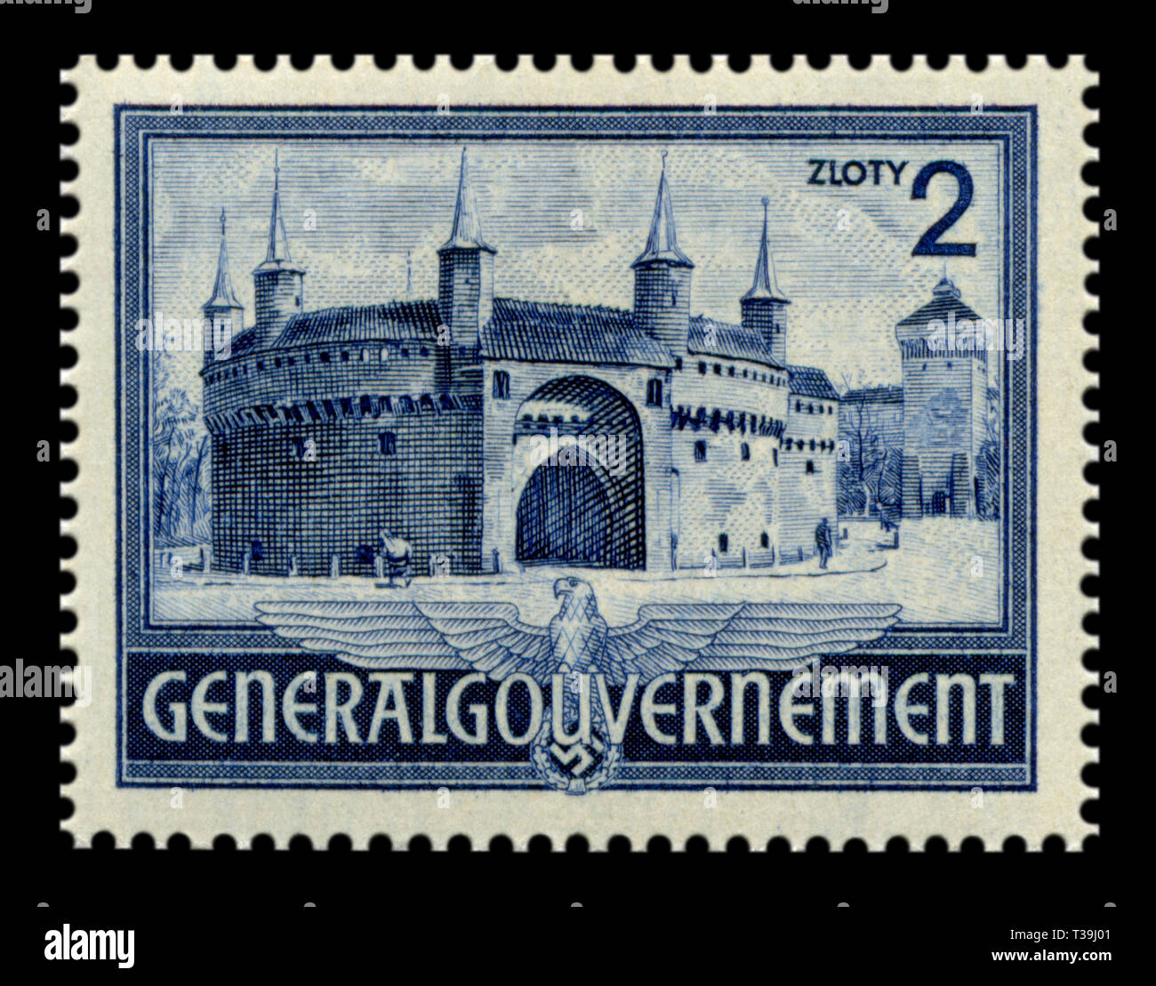 German Historical timbro: Barbican, Cracovia. Edilizia e architettura 2 edizione 1941, polacco Governatore Generale, Polonia - territorio occupato, Germania Foto Stock