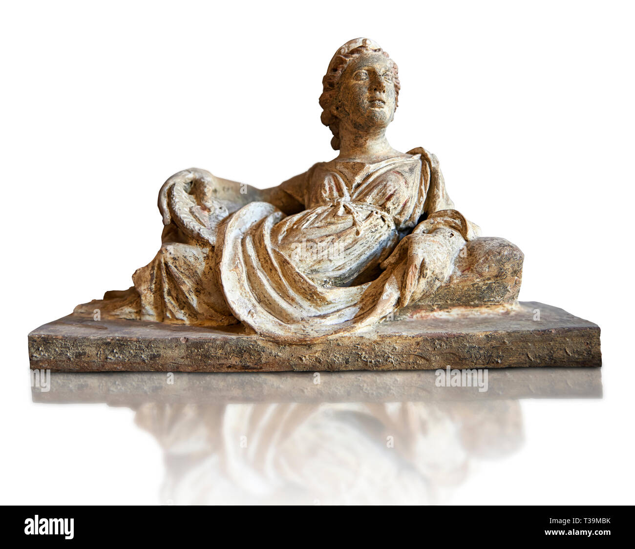 Etrusca stile ellenistico, cineraria funreary, urn coperchio con una rappresentazione di una donna, Museo Archeologico Nazionale di Firenze, Italia, backgrou bianco Foto Stock