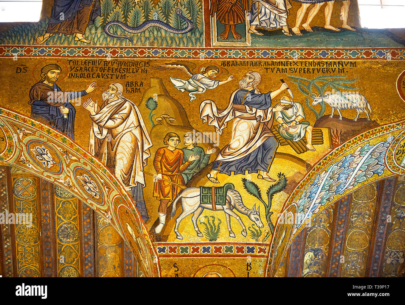 Medievale in stile bizantino mosaici del racconto biblico di Abramo, Cappella Palatina, Cappella Palatina, Palermo, Italia Foto Stock