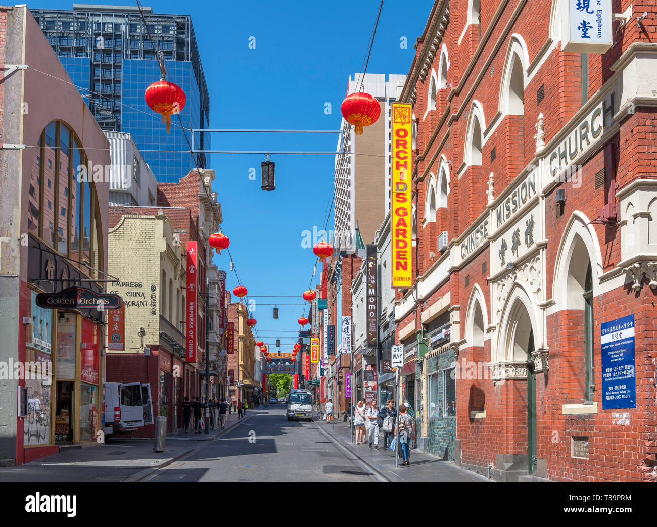 Chinatown, Melbourne, Little Bourke Street nel quartiere di Chinatown, Melbourne, Victoria, Australia Foto Stock