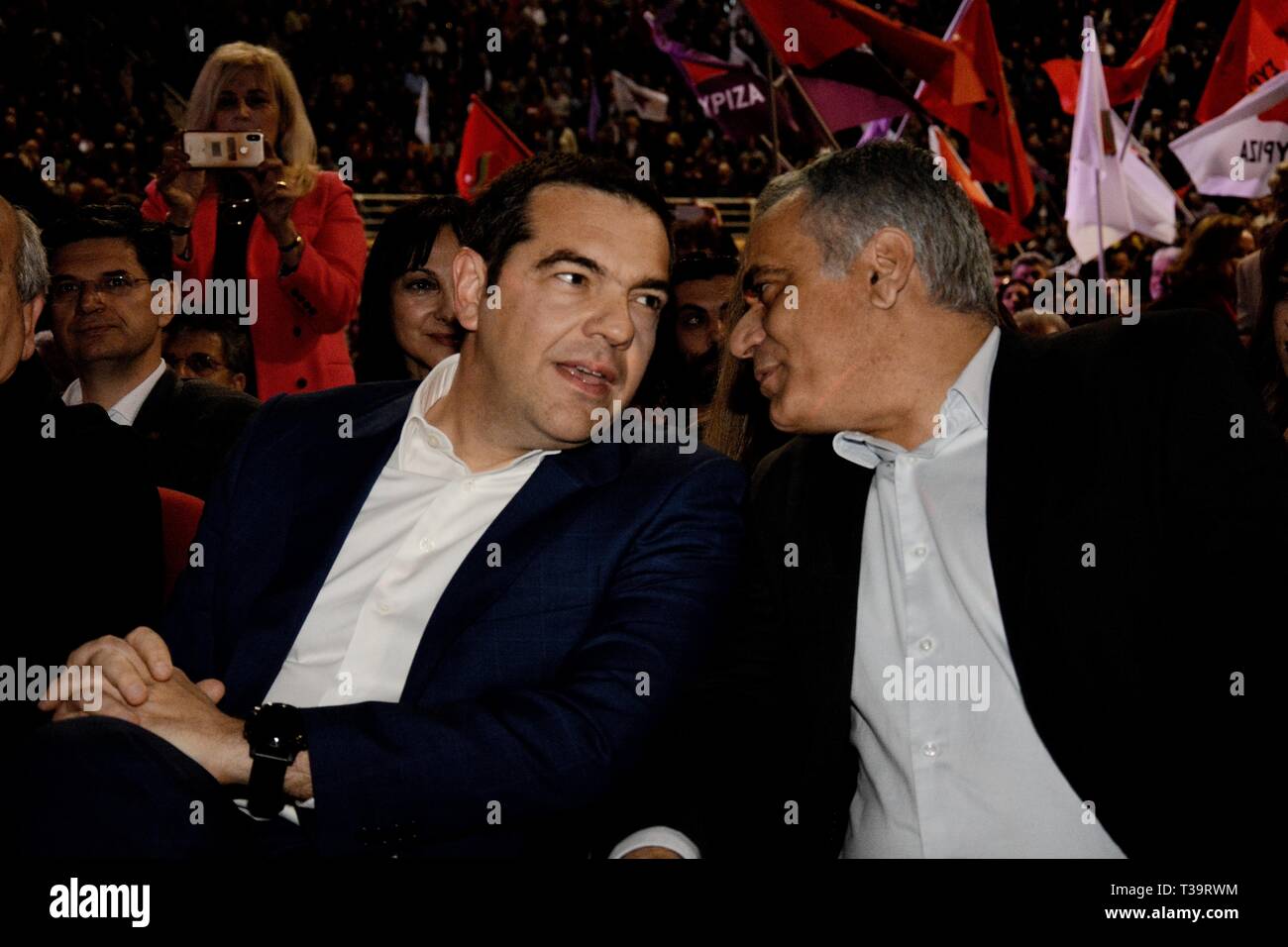 Il primo ministro e presidente in carica del SYRIZA Alexis Tsipras visto durante la conferenza panellenica di SYRIZA partito politico in Galatsi Atene. Foto Stock