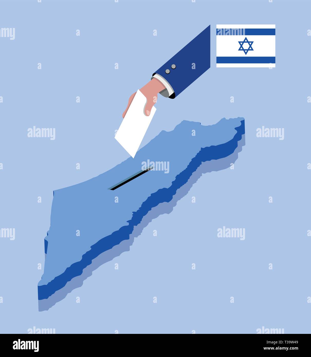 Votare per elezioni israeliane su una mappa di Israele. Tutti gli oggetti, le ombre e lo sfondo sono in diversi strati. Illustrazione Vettoriale