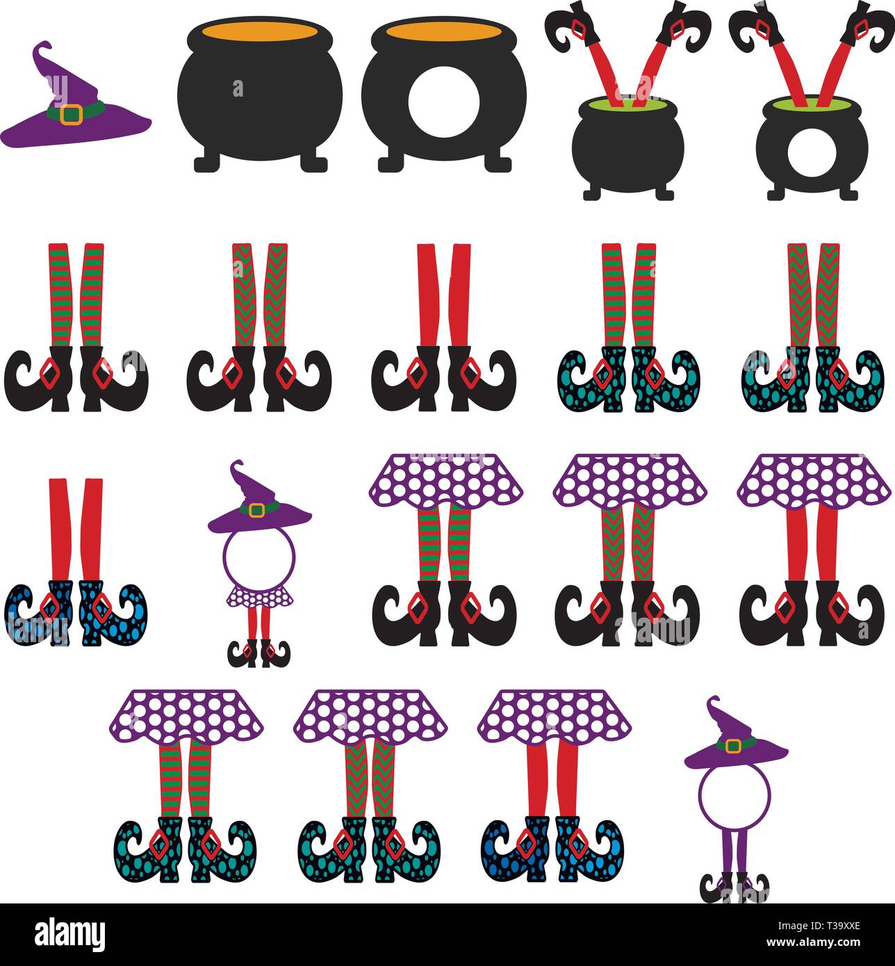 Le gambe della strega nel calderone e altri Illustrazione Vettoriale