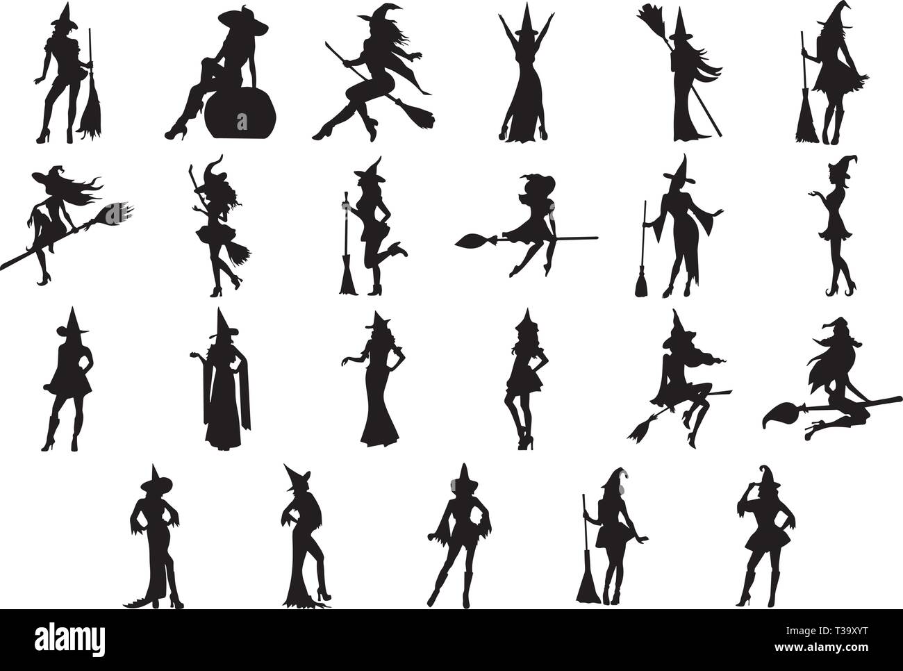 Grande set di streghe per Halloween Illustrazione Vettoriale
