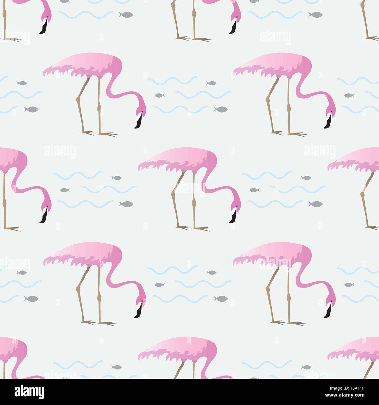 Vector seamless pattern con flamingo gli uccelli in un lago, circondata da pesci 10 eps Illustrazione Vettoriale