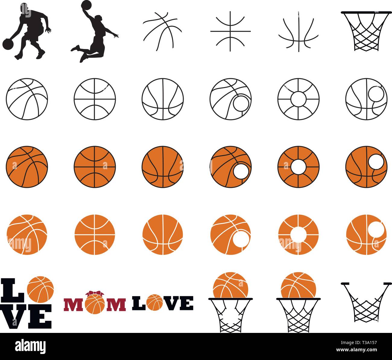 Una serie di illustrazioni di pallacanestro. Il basket ball. Illustrazione Vettoriale