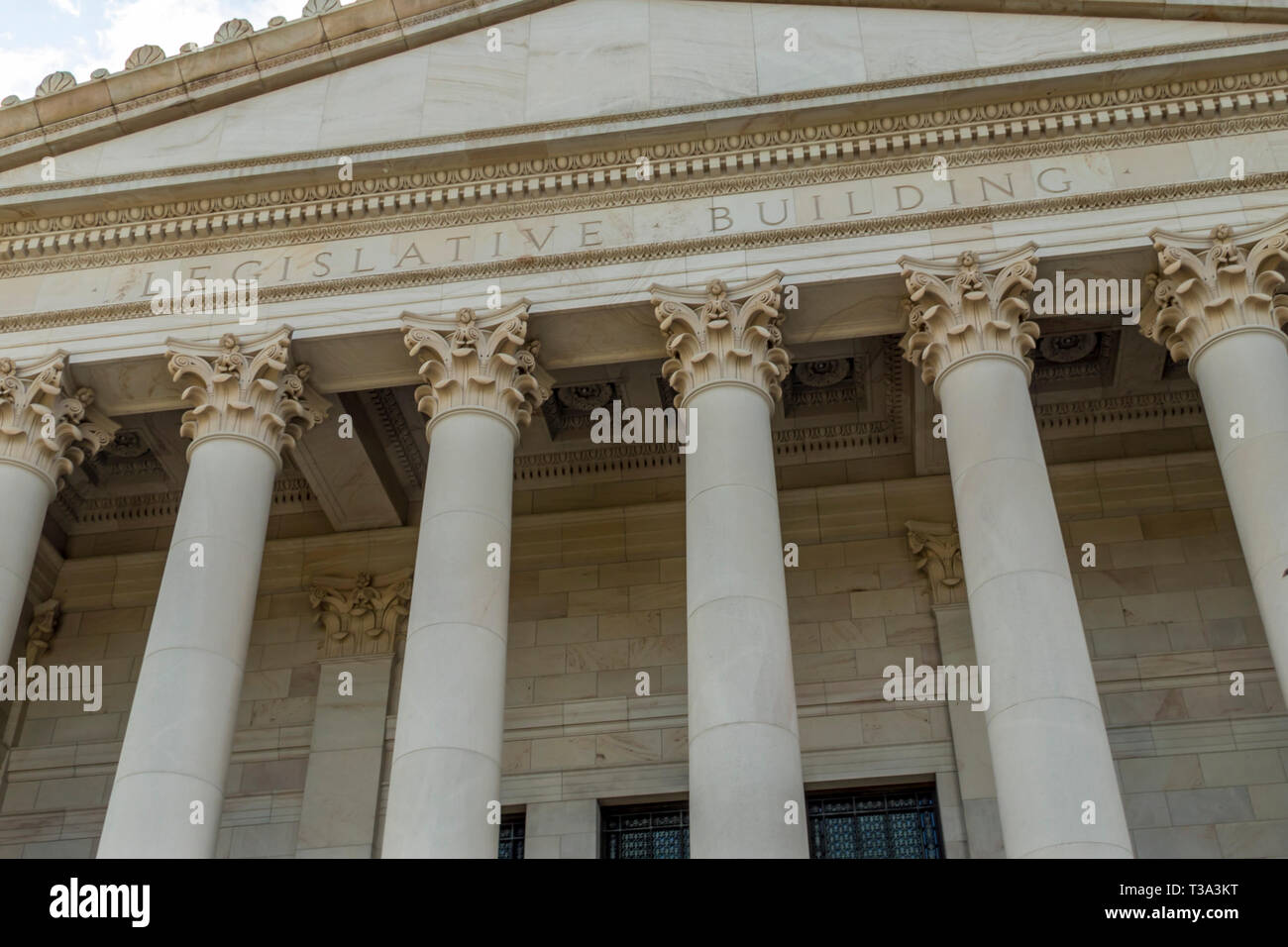 Edificio legislativo scritto su Washington State Capitol Building. Foto Stock