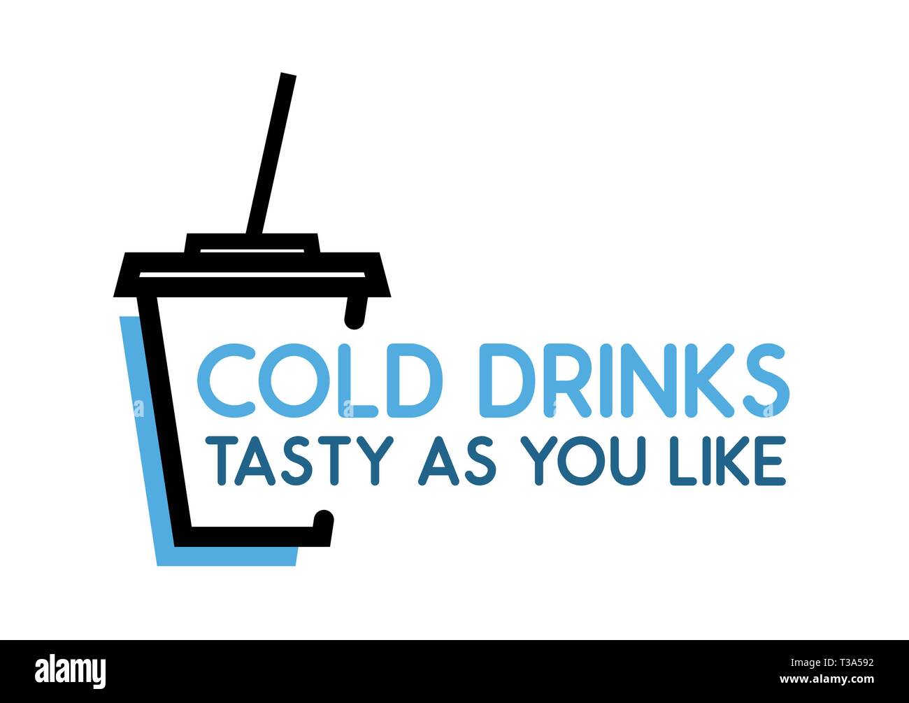Bevande fredde, gustoso come vi piace. Il logo del vettore con la coppa con soda su sfondo bianco. Illustrazione Vettoriale