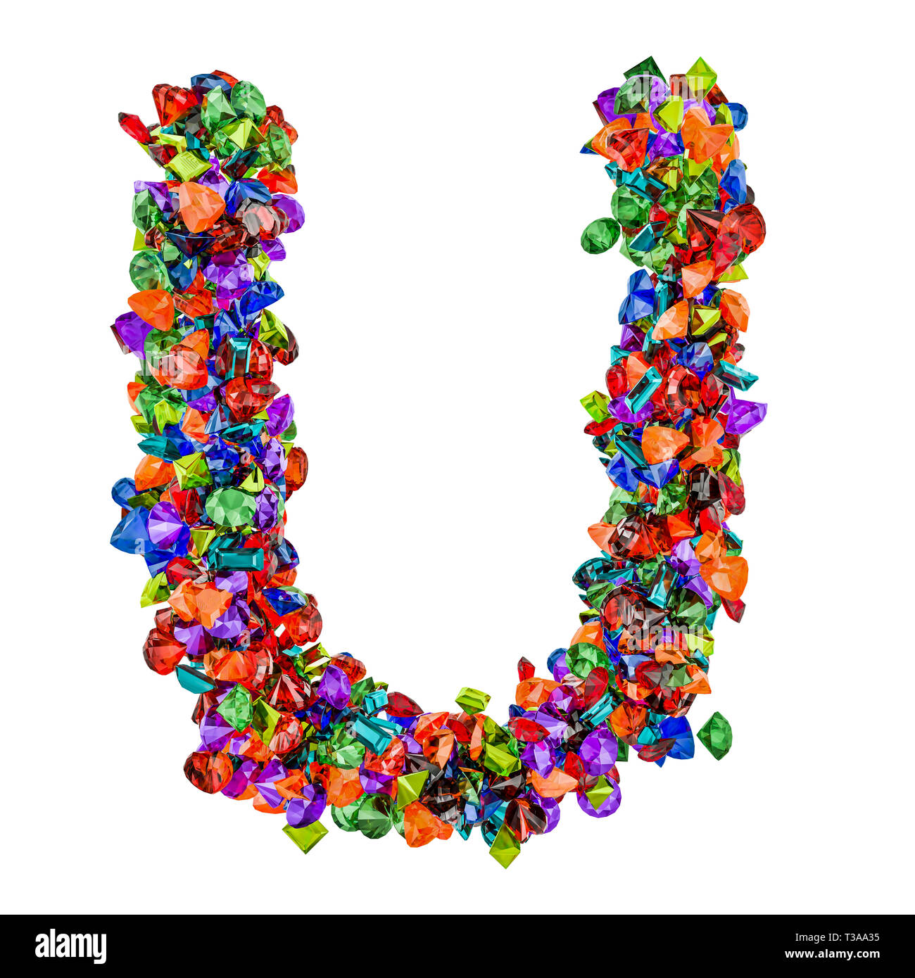 Lettera U da gemme colorate. 3D rendering isolati su sfondo bianco Foto Stock