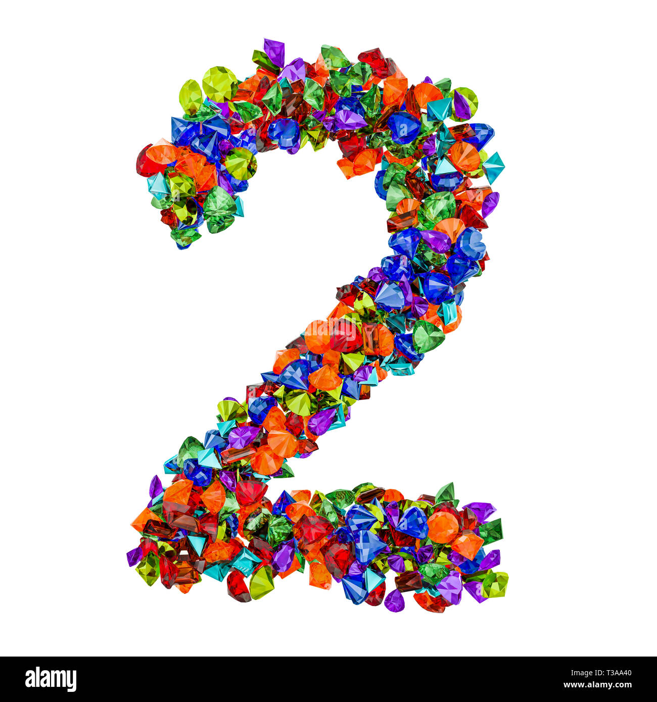 Numero 2 da gemme colorate. 3D rendering isolati su sfondo bianco Foto Stock