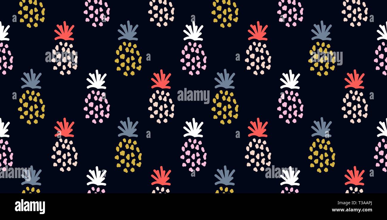 Ananas tropicale tessile scuro perfetta stampa vettoriale. Illustrazione Vettoriale