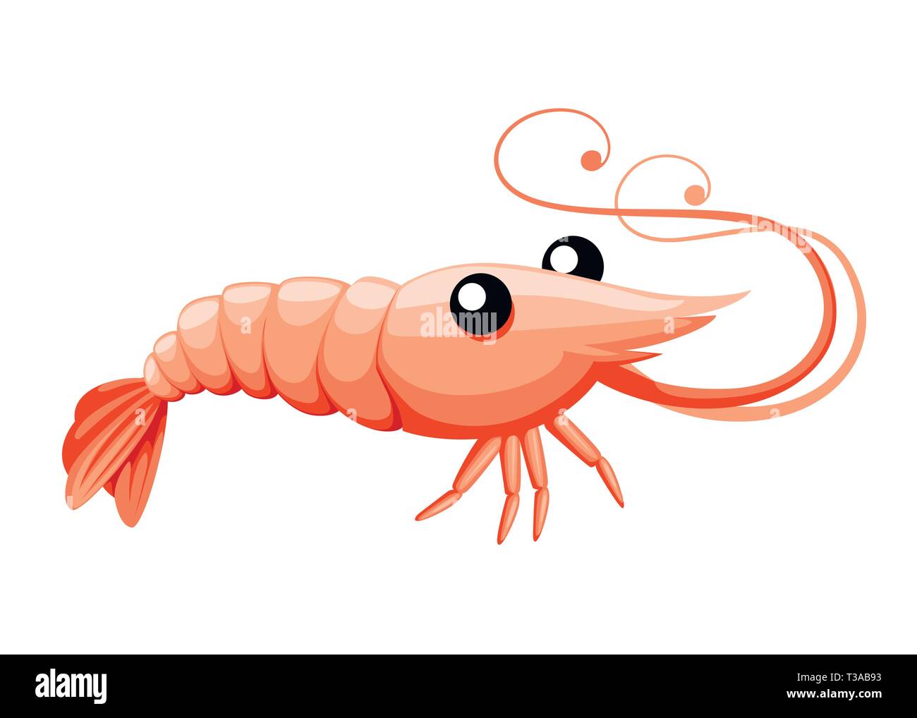 Simpatici gamberetti. Animali Cartoon character design. Nuoto crostacei. Piatto illustrazione vettore isolato su sfondo bianco. Illustrazione Vettoriale