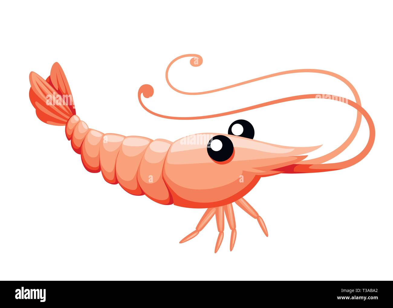 Simpatici gamberetti. Animali Cartoon character design. Nuoto crostacei. Piatto illustrazione vettore isolato su sfondo bianco. Illustrazione Vettoriale