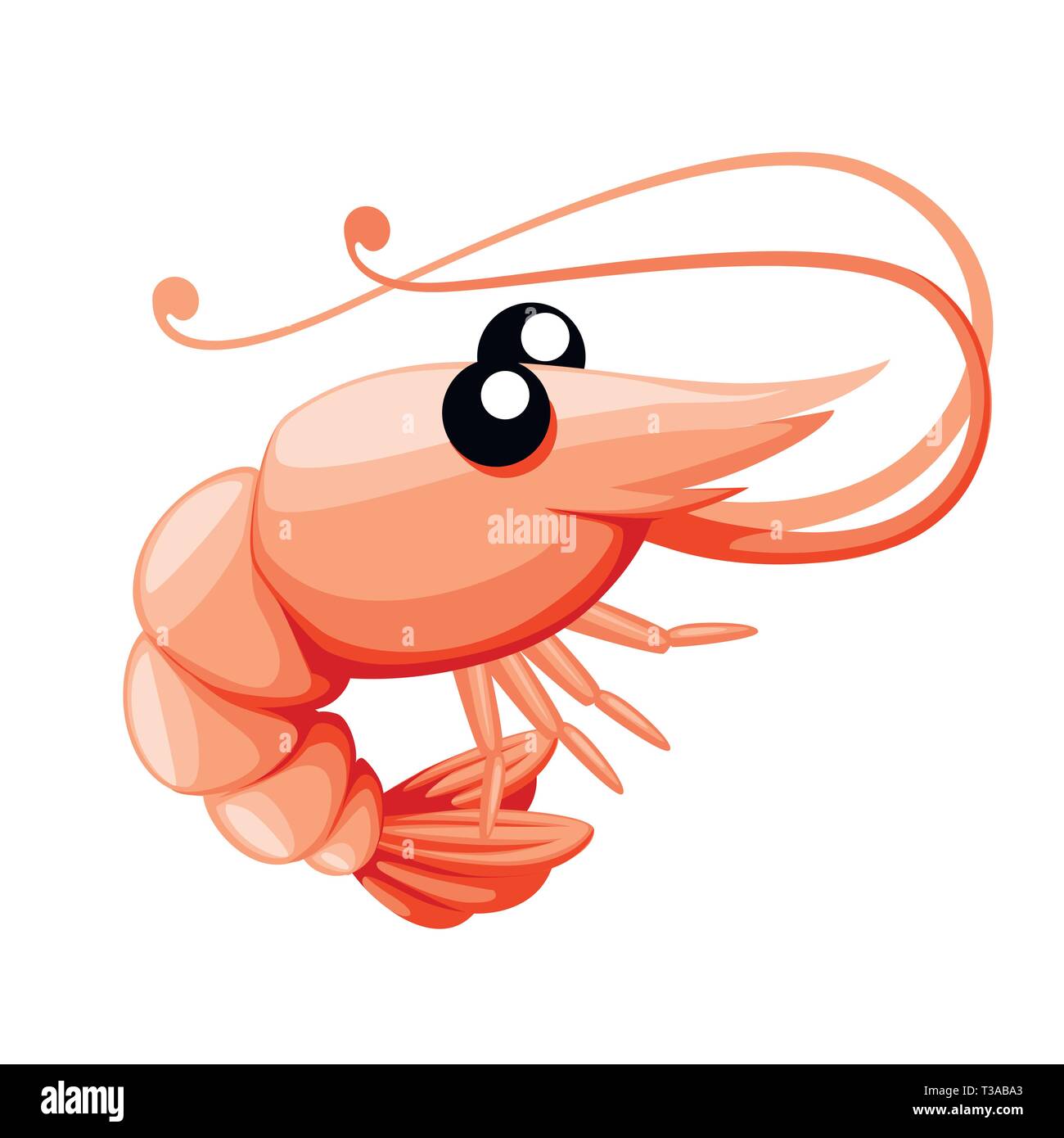 Simpatici gamberetti. Animali Cartoon character design. Nuoto crostacei. Piatto illustrazione vettore isolato su sfondo bianco. Illustrazione Vettoriale