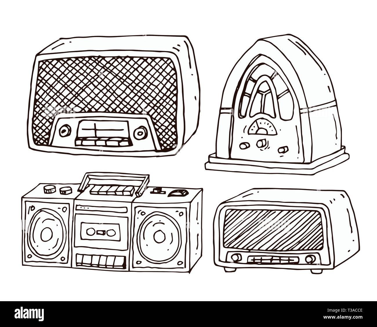 Radio doodle raccolta, disegnati a mano illustrazione Immagine e Vettoriale  - Alamy