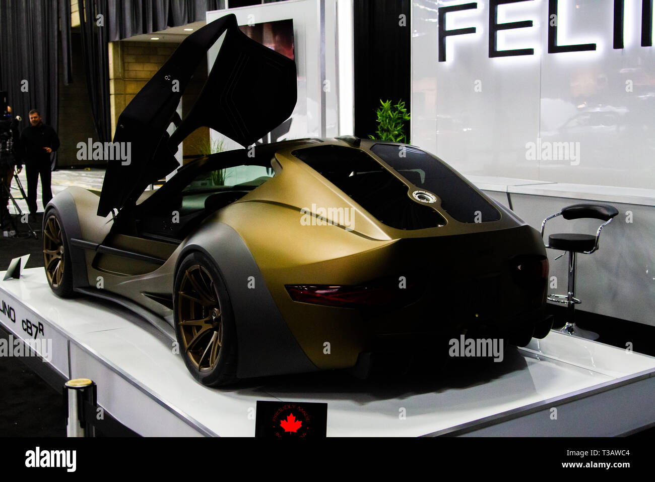 Edmonton Motor Show auto Premier- Felino vetture annuncia il felino cB7r, uno dei soli 10 essendo realizzata e prodotta in Laval Quebec, Canada. Vendita al dettaglio per $365.000 cdn, il felino cB7 è personalizzato, una sola auto alla volta, secondo i gusti e le richieste del cliente. Le vetture sono in grado di raggiungere velocità superiori a 300 km/h. 2 del cB7r sono già venduti e uno era già stato consegnato. La sua sorella modello cB7+ è più leggero e più potente. Foto Stock