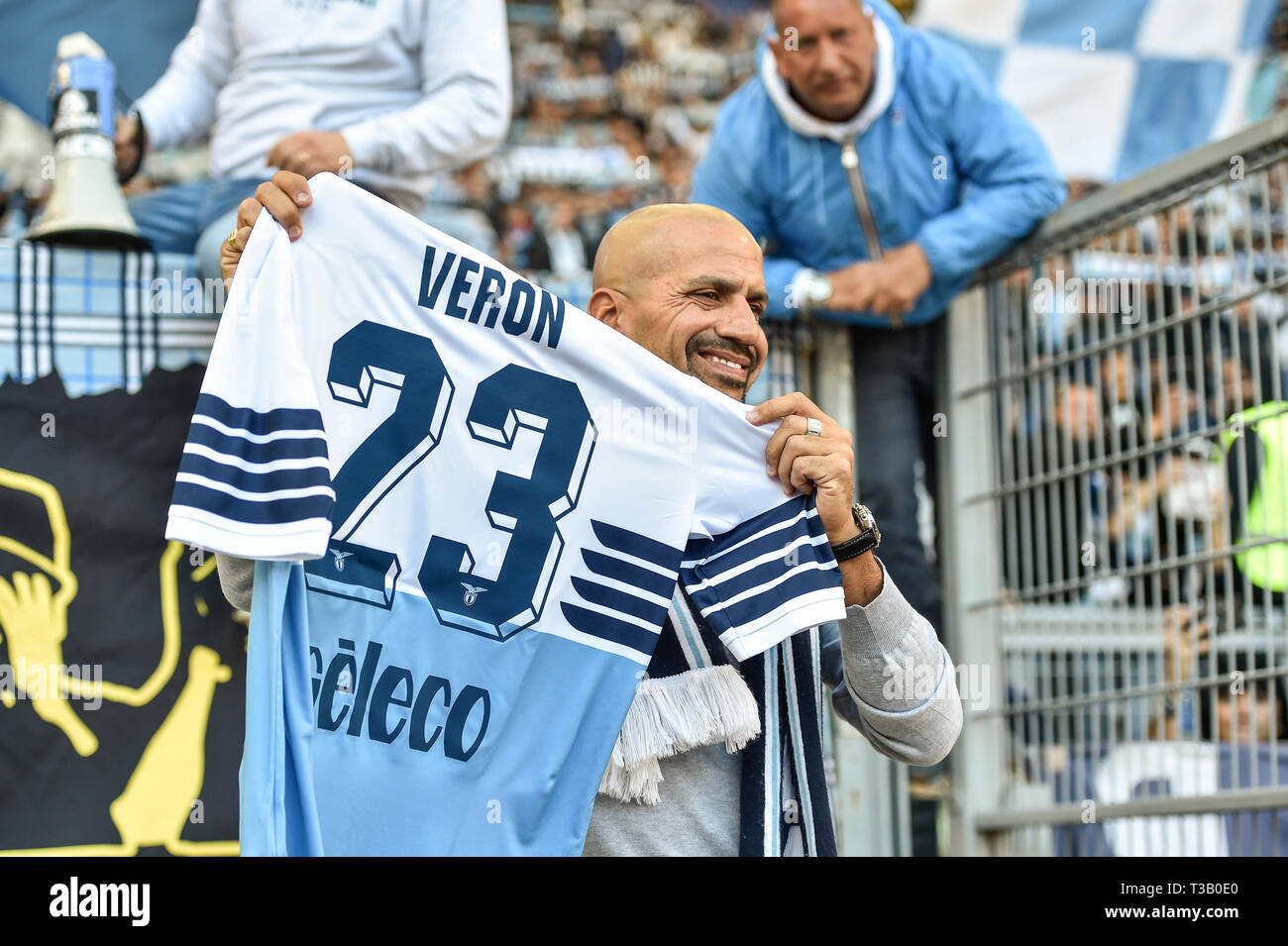 Roma, Italia. 07 apr, 2019. Juan Sebastian Veron SS Lazio ex giocatore durante la Serie A match tra Lazio e Sassuolo presso lo Stadio Olimpico di Roma il 7 aprile 2019. Foto di Giuseppe mafia. Credit: UK Sports Pics Ltd/Alamy Live News Foto Stock