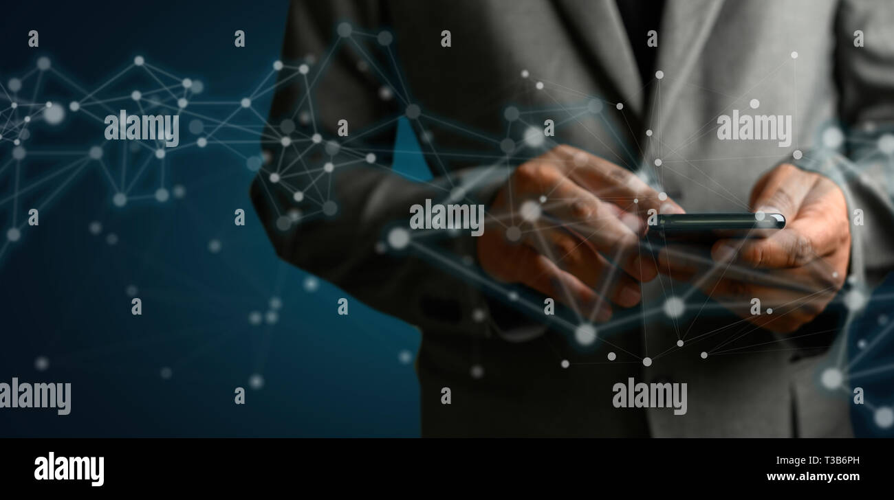 La rete e i dati di connessione del cliente basata su cloud web rete uomo sfera 3D rendering Foto Stock