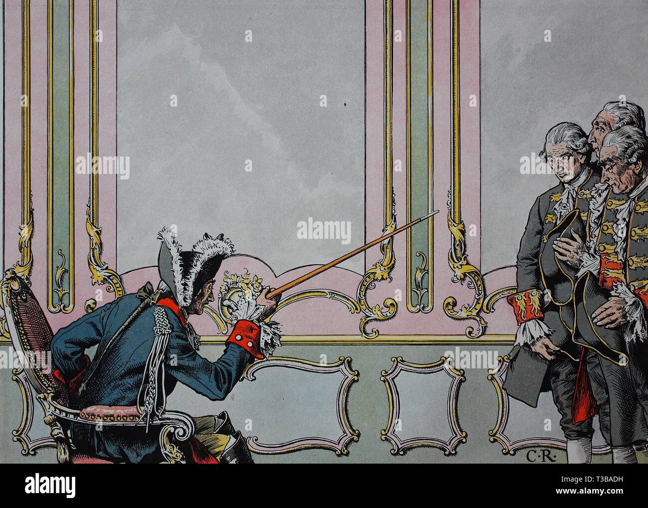 Il re Federico il Grande Federico II di Svevia, Friedrich Der Große, Friedrich II. 1712- 1786, come giusto giudice, storico illustrazione, 1880, Germania, Europ Foto Stock