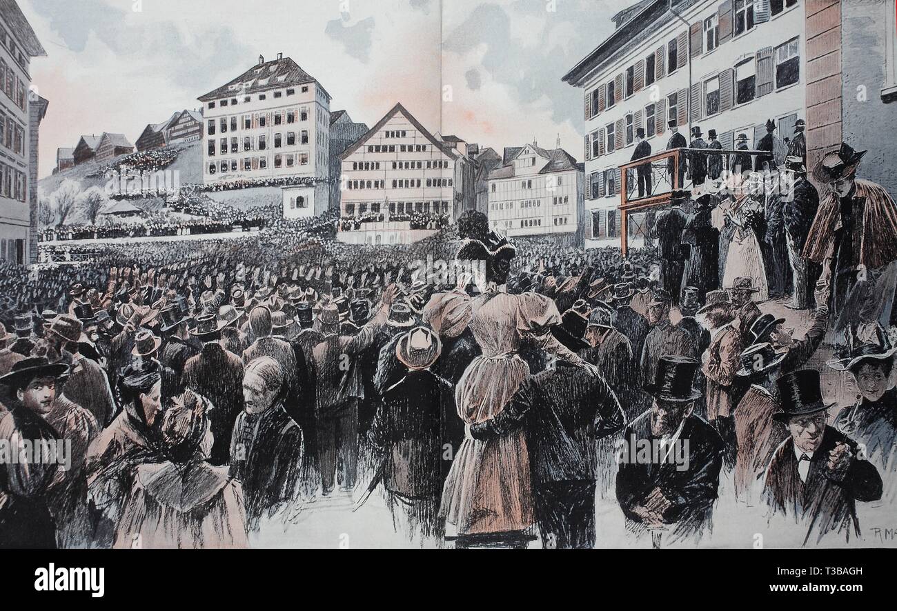 Il voto a Trogen, un comune nel cantone di Appenzello Esterno in Svizzera, storico illustrazione, 1880, Schweiz Foto Stock