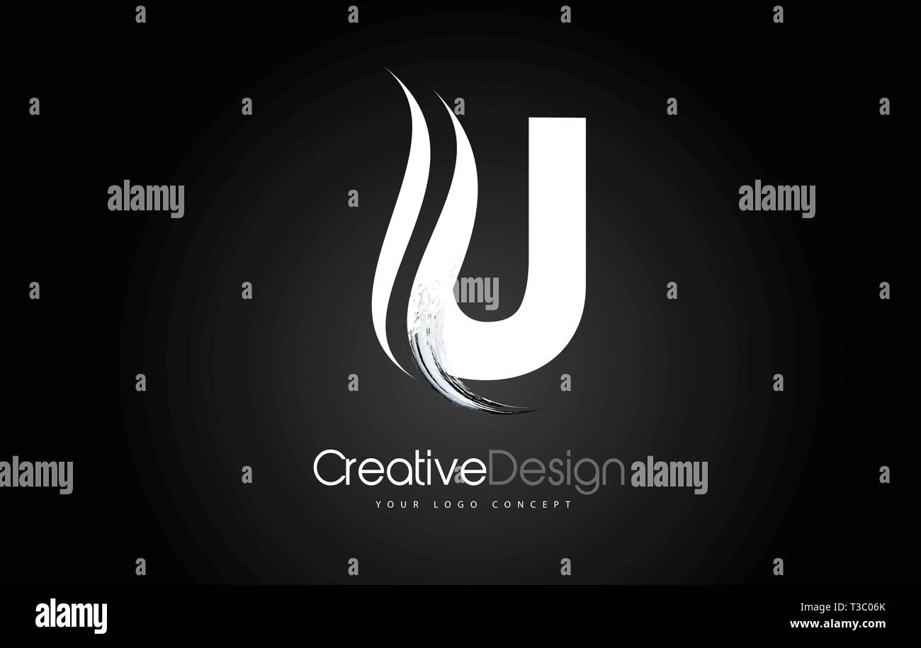 Lettera U Design spazzola corsa di vernice. Lettera logo su sfondo nero Illustrazione Vettoriale
