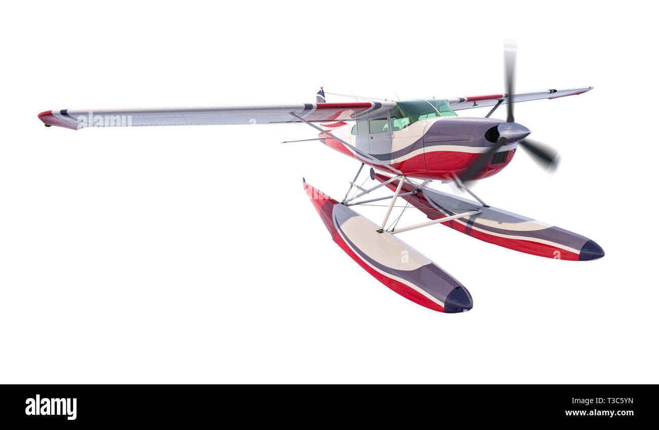 Retrò idrovolante illustrazione. 3D render. Isolato su sfondo bianco. Elica è in rotazione e sfocate Foto Stock