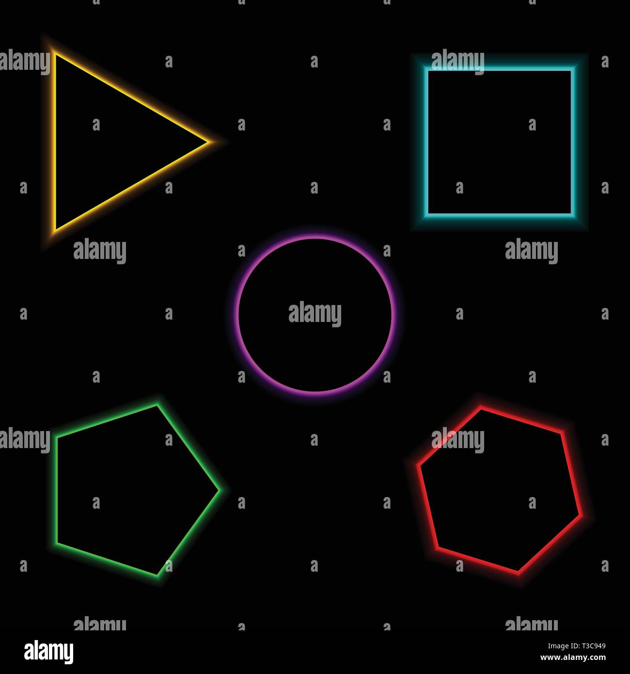 Luci al neon colorate fotogrammi impostati. Blu, rosa e giallo. Illustrazione Vettoriale Illustrazione Vettoriale