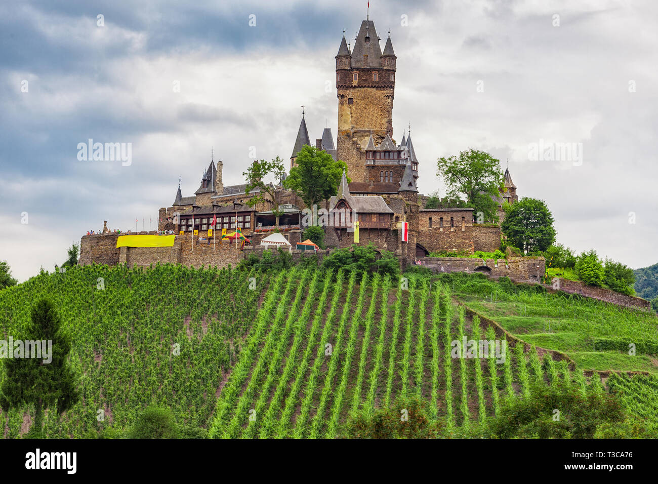 Il medievale castello di Cochem, una cittadina sulla Mosella in Germania. Foto Stock