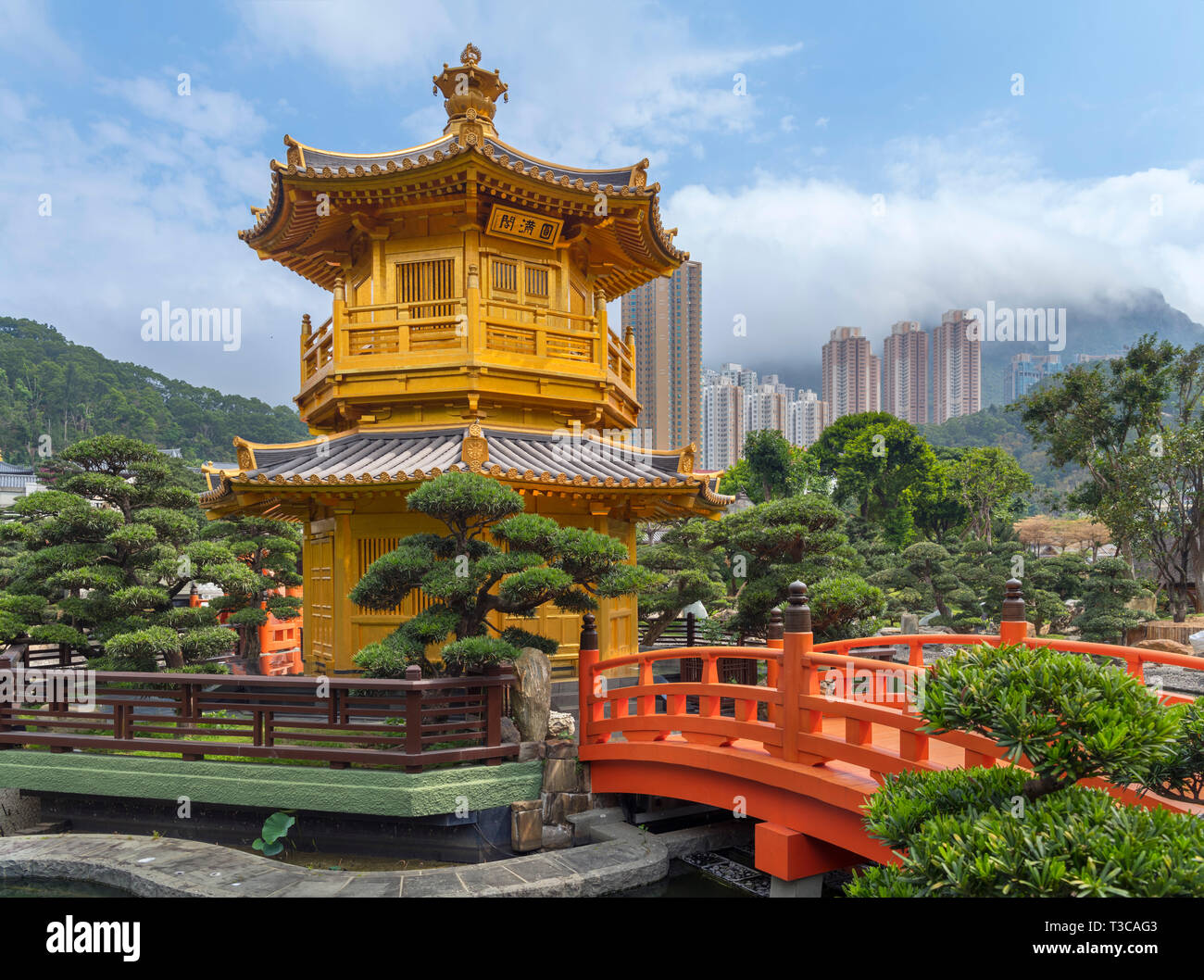 Il padiglione di assoluta perfezione nel Giardino Nan Lian, parte di Chi Lin monastero complesso, Diamond Hill, Kowloon, Hong Kong, Cina Foto Stock
