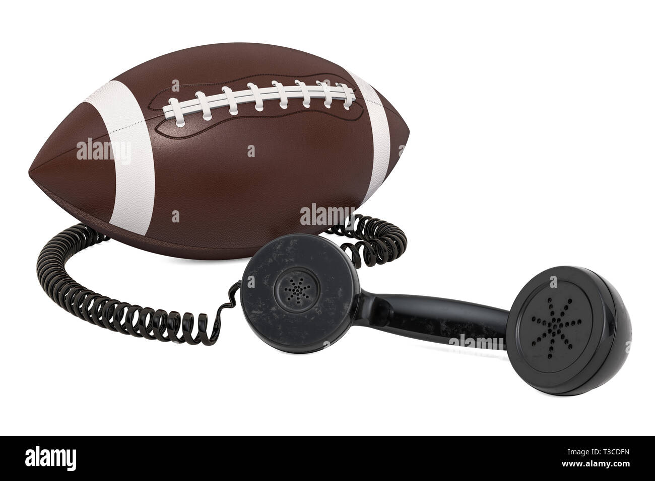 Ricevitore telefonico con il football americano palla, 3D rendering isolati su sfondo bianco Foto Stock