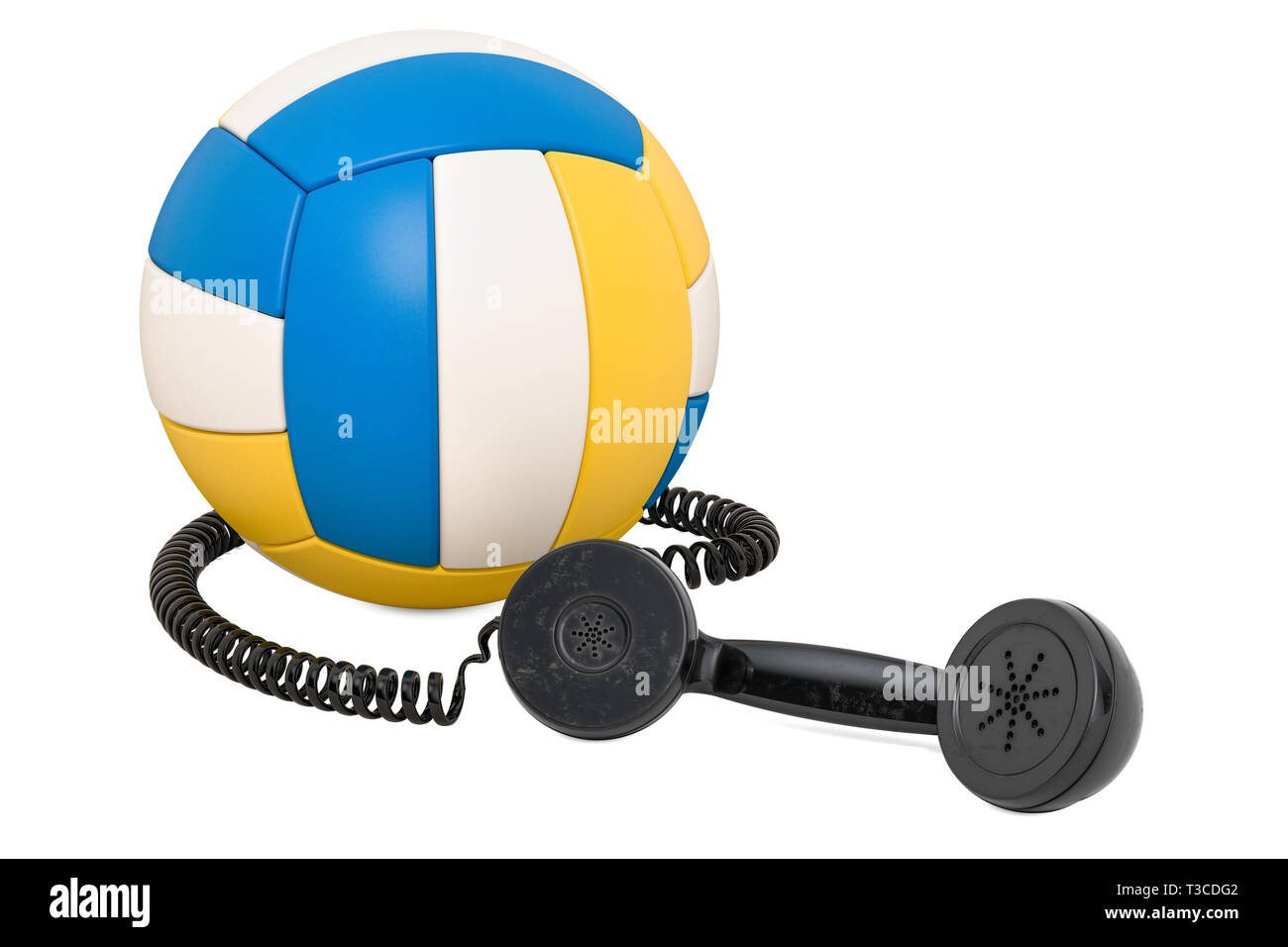 Ricevitore telefonico con sfera di pallavolo, rendering 3D isolati su sfondo bianco Foto Stock