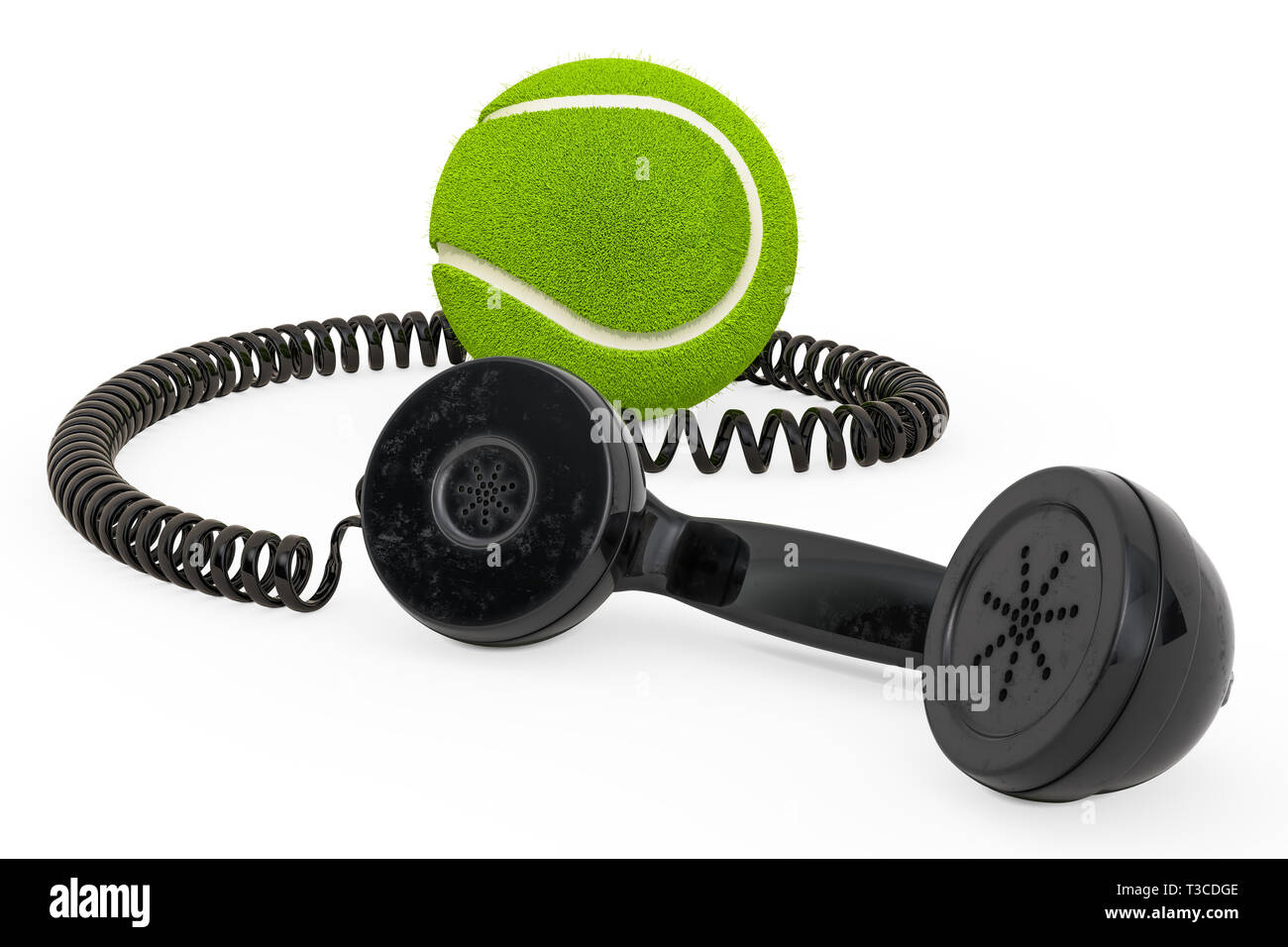 Ricevitore telefonico con tennis calcio palla, 3D rendering isolati su sfondo bianco Foto Stock