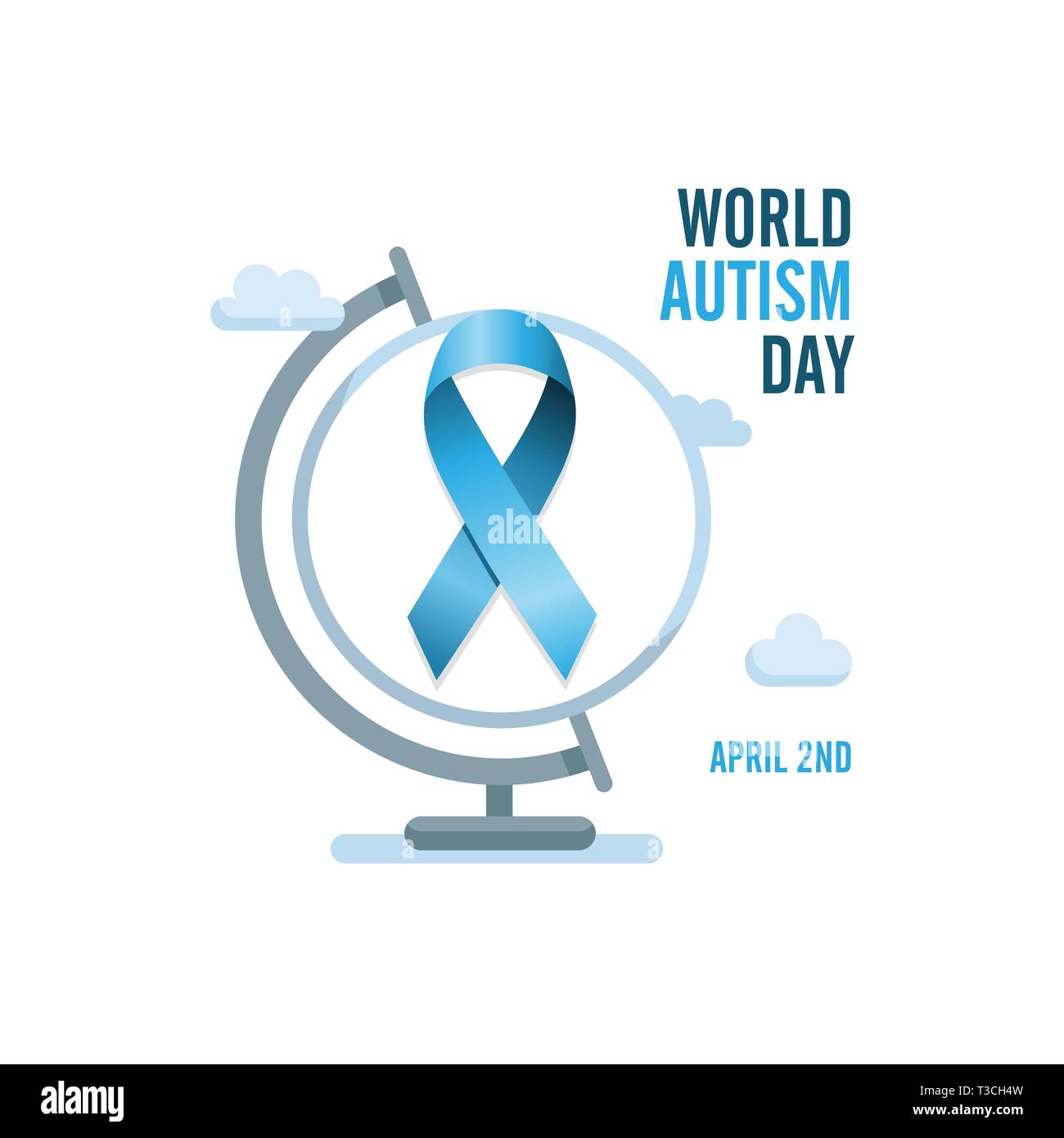 Blue Ribbon di autismo con testo spagnolo e globo. International autismo giornata di sensibilizzazione. Isolato illustrazione vettoriale Illustrazione Vettoriale