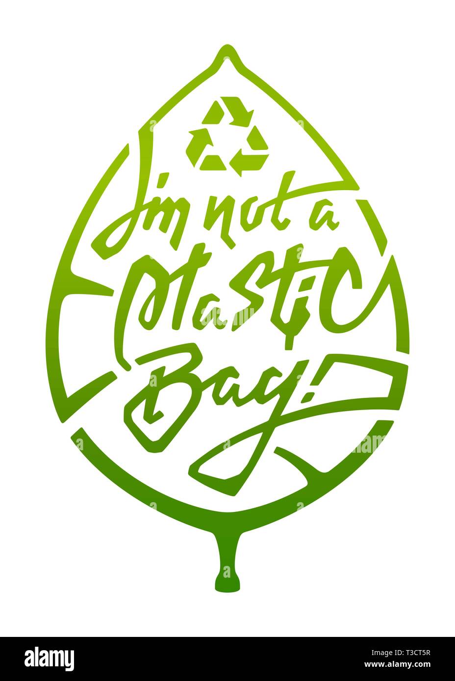 Logo. Borsa, lettering. Ecologici. Ambientali, icona di riciclaggio. Etichetta verde. Alimenti biologici e naturali, bio. Problema di plastica. Ambientali Illustrazione Vettoriale