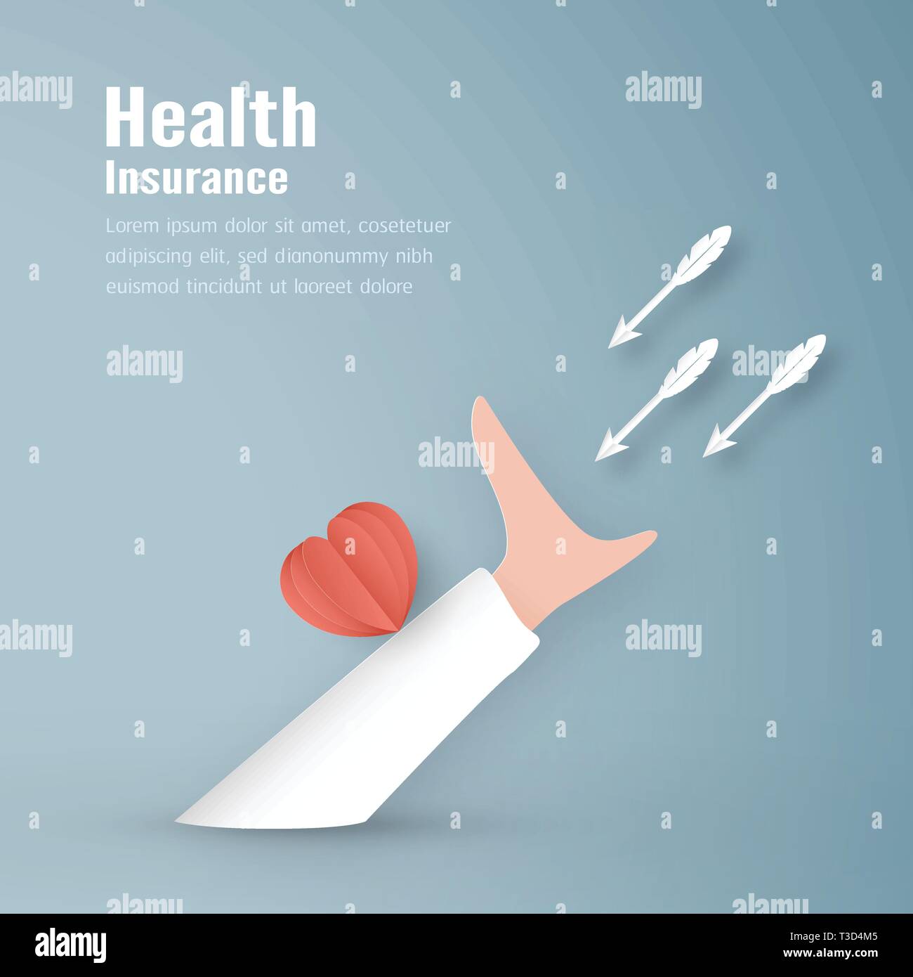 Illustrazione Vettoriale nel concetto di assicurazione sanitaria. Progettazione del modello è il pastello blu sfondo per coprire, web banner, poster, la presentazione di diapositive. Ar Illustrazione Vettoriale