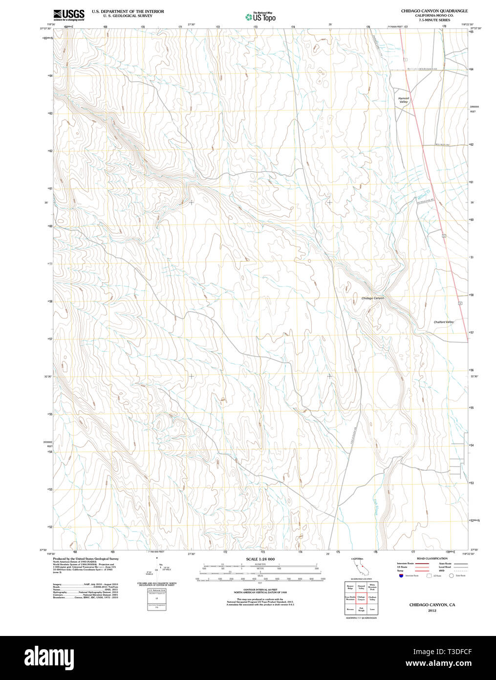 USGS TOPO Map California CA Chidago Canyon 20120221 TM il restauro Foto Stock