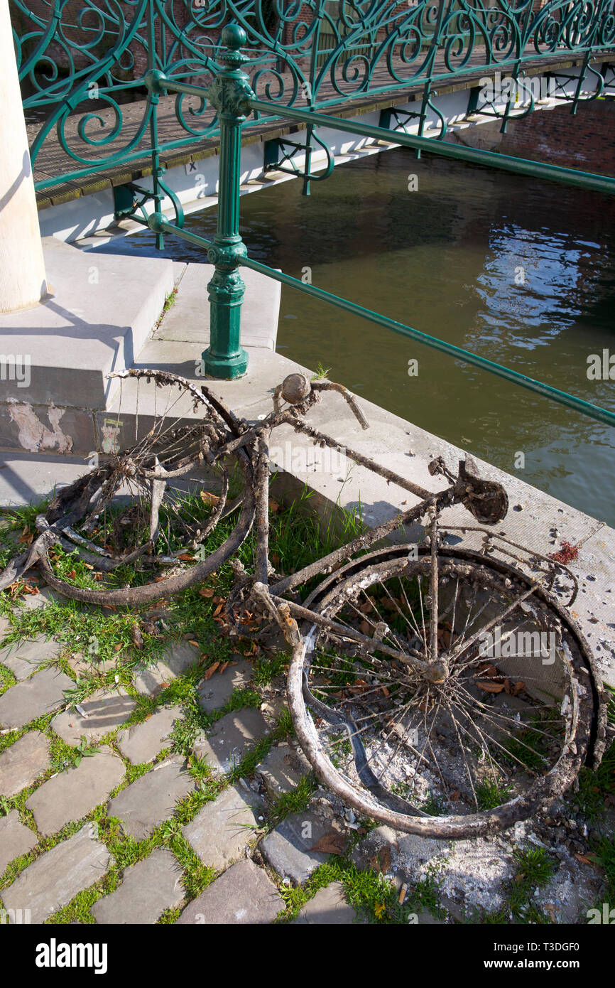 Rusty bike, dragati da fiume, Gand, Belgio Foto Stock