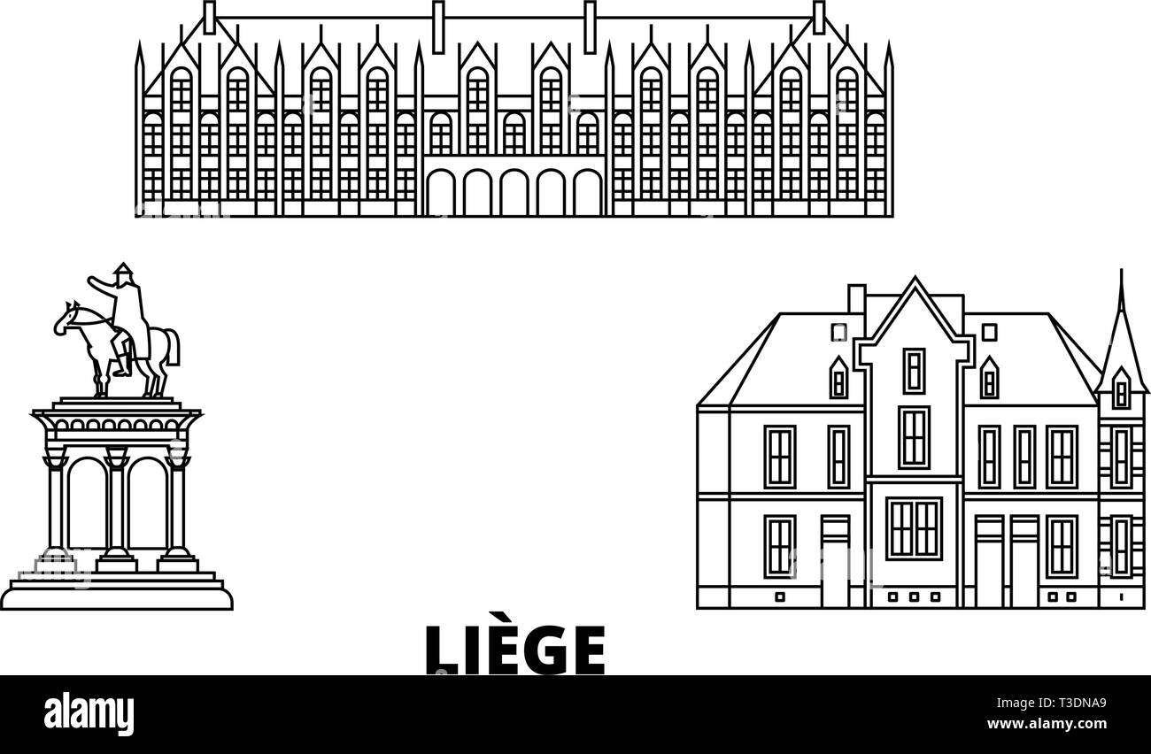 Belgio, Liege linea skyline di viaggio set. Belgio, Liege delineare city illustrazione vettoriale, simbolo, siti di viaggi, punti di riferimento. Illustrazione Vettoriale
