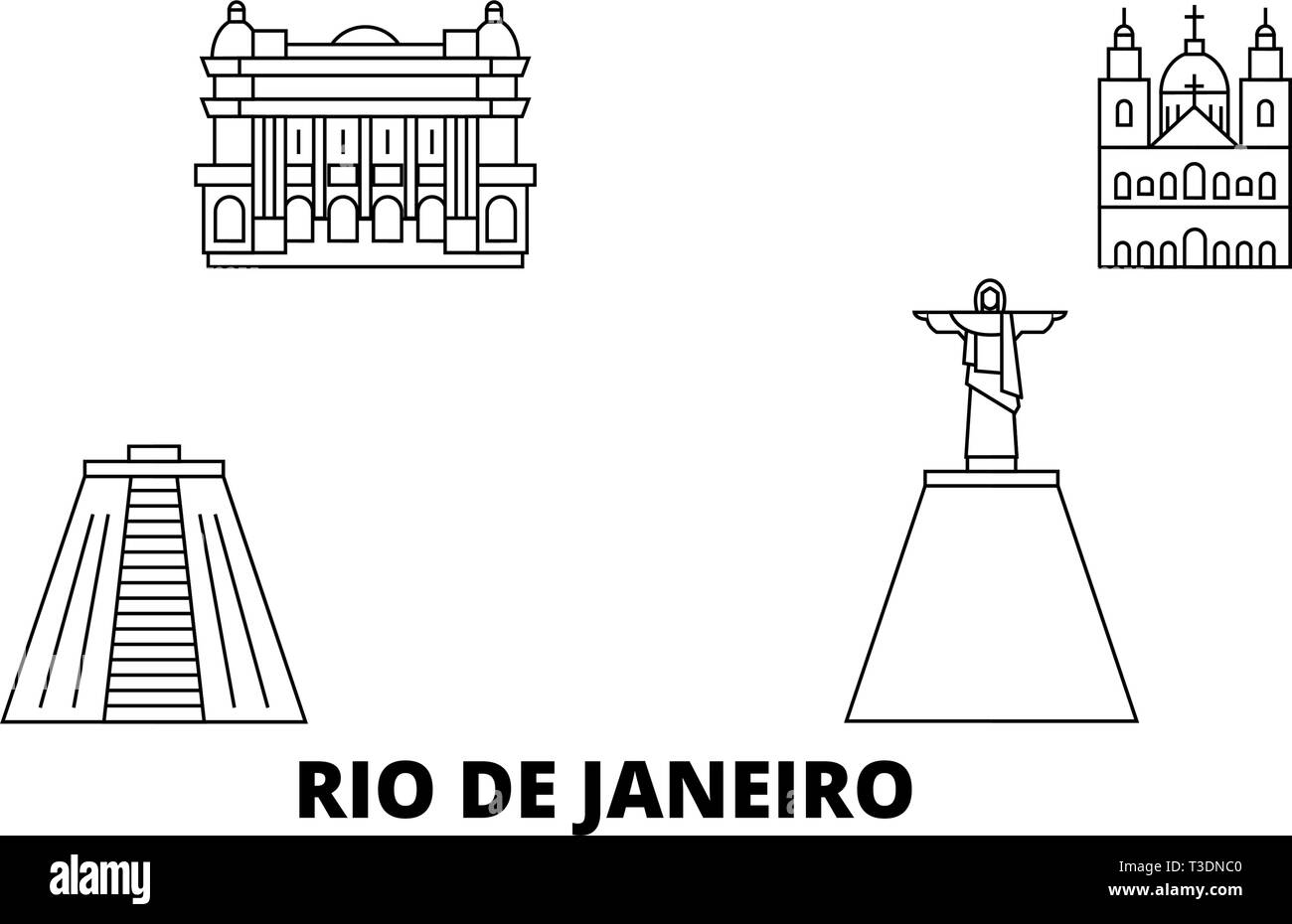 Il Brasile, Rio De Janeiro la corsa in linea skyline set. Il Brasile, Rio De Janeiro città outline illustrazione vettoriale, simbolo, siti di viaggi, punti di riferimento. Illustrazione Vettoriale