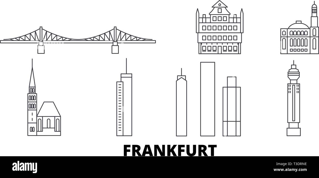 Germania, Francoforte linea skyline di viaggio set. Germania, Frankfurt city outline illustrazione vettoriale, simbolo, siti di viaggi, punti di riferimento. Illustrazione Vettoriale