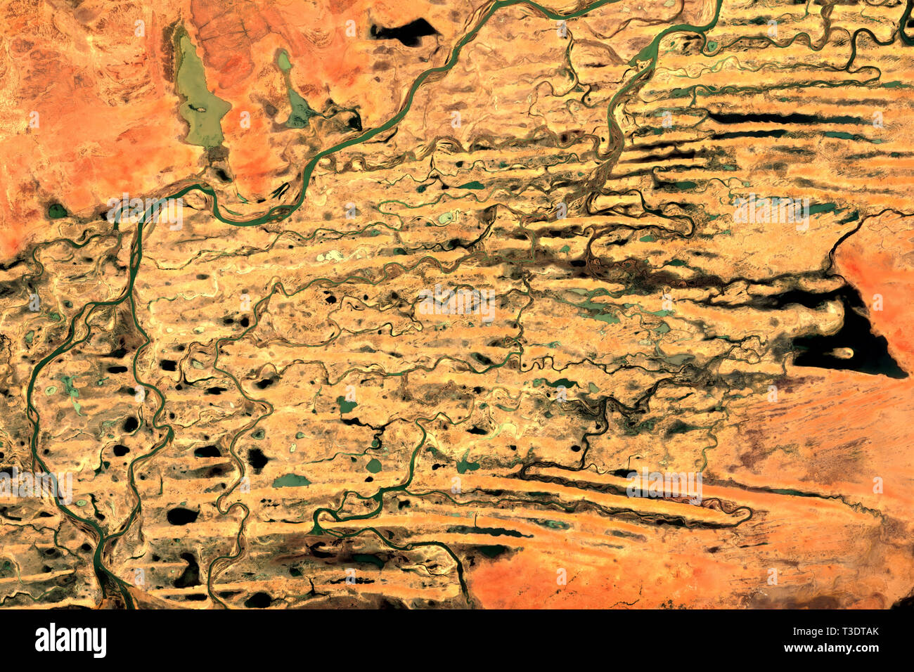 Fiume Niger ed interna del Delta del Niger in Mali visto dallo spazio - contiene modificati Sentinella di Copernico dati (2019) Foto Stock