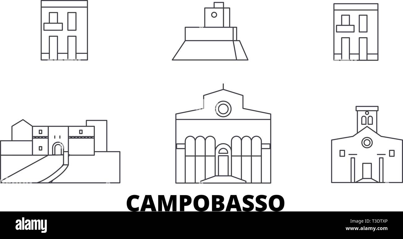 L'Italia, Campobasso linea skyline di viaggio set. L'Italia, Campobasso città outline illustrazione vettoriale, simbolo, siti di viaggi, punti di riferimento. Illustrazione Vettoriale