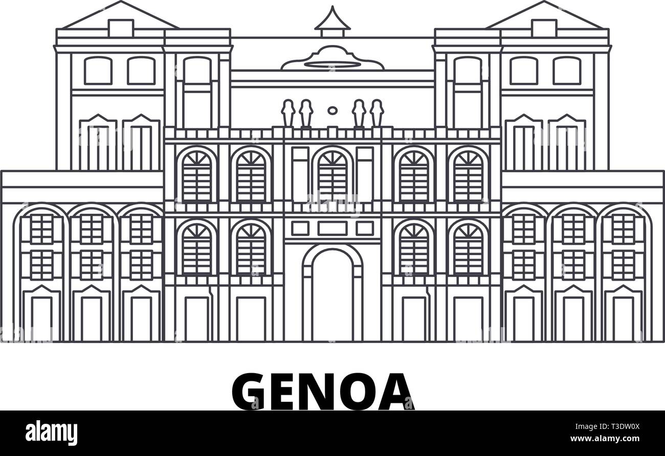 L'Italia, Genova City line travel skyline set. L'Italia, Genova Città città outline illustrazione vettoriale, simbolo, siti di viaggi, punti di riferimento. Illustrazione Vettoriale