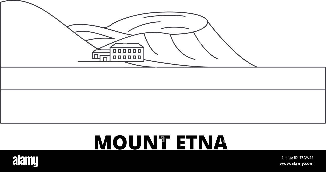 L'Italia, l'Etna linea skyline di viaggio set. L'Italia, l'Etna città outline illustrazione vettoriale, simbolo, siti di viaggi, punti di riferimento. Illustrazione Vettoriale