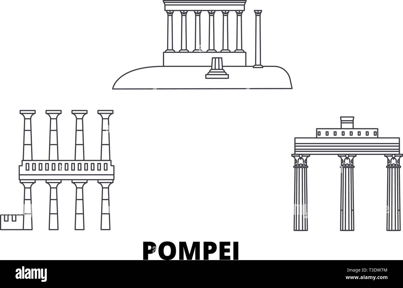 L'Italia, Pompei linea skyline di viaggio set. L'Italia, Pompei città outline illustrazione vettoriale, simbolo, siti di viaggi, punti di riferimento. Illustrazione Vettoriale