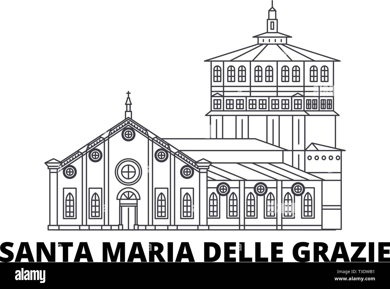 L'Italia, Santa Maria delle Grazie di linea skyline di viaggio set. L'Italia, Santa Maria Delle Grazie città outline illustrazione vettoriale, simbolo, siti di viaggio Illustrazione Vettoriale