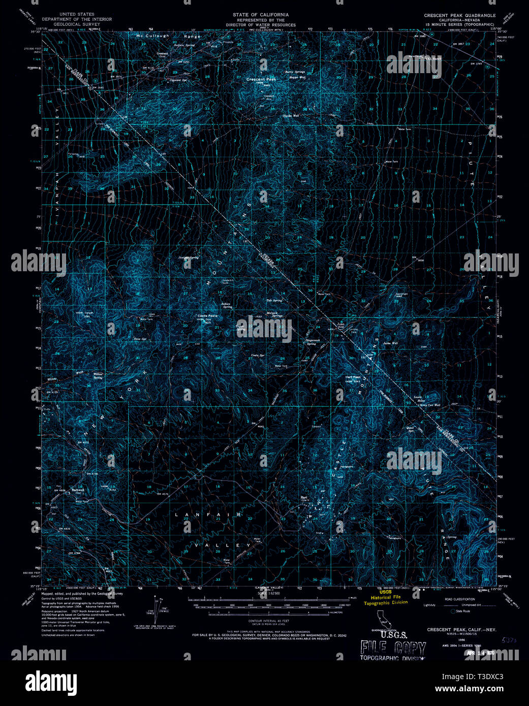 USGS TOPO Map California ca di picco Crescent 297239 1956 62500 Restauro invertito Foto Stock